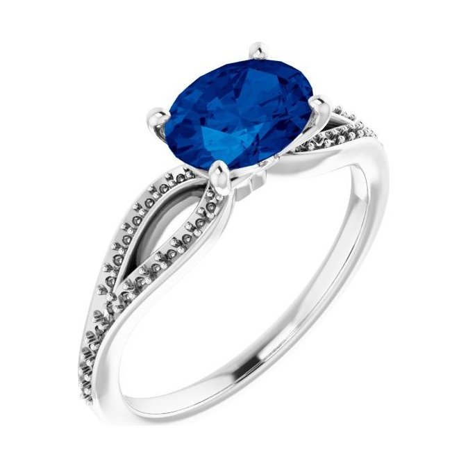 Oval Blue Sapphire Pavé Engagement Ring in 14K White Gold with 1.5 ct oval diamond