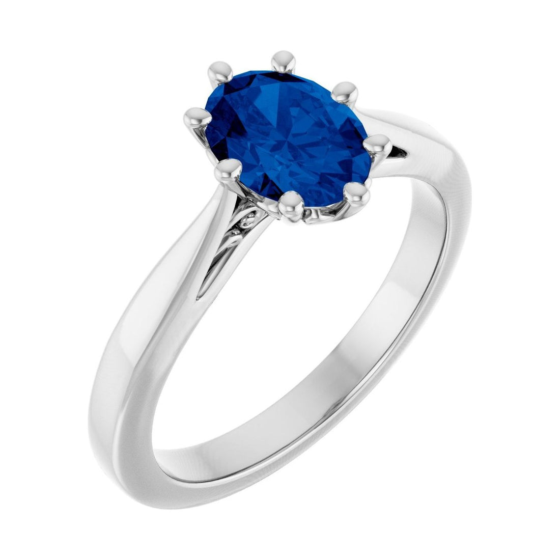 Oval Blue Sapphire Solitaire Engagement Ring in 14K White Gold with 1.5 ct oval diamond