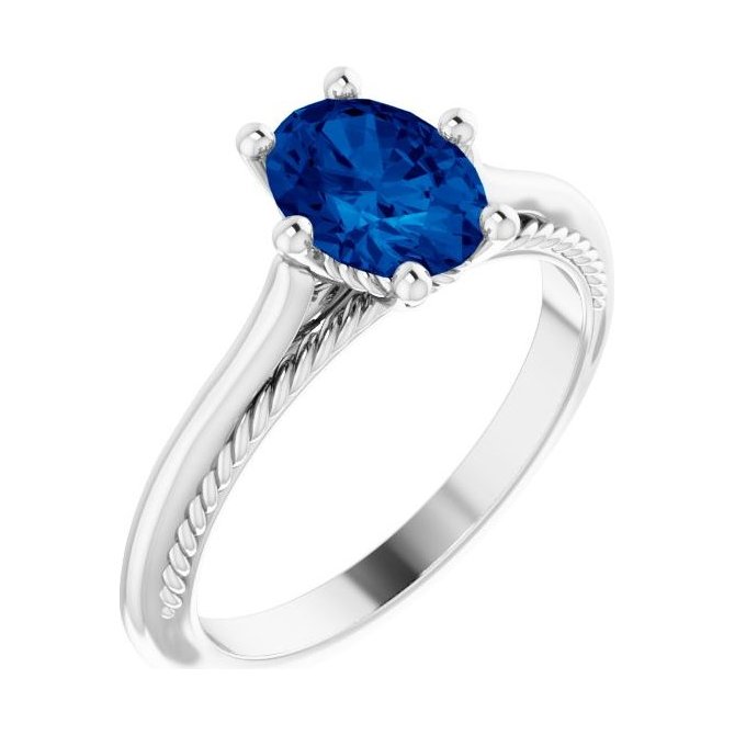 Oval Blue Sapphire Solitaire Engagement Ring in 14K White Gold with 1.5 ct oval diamond