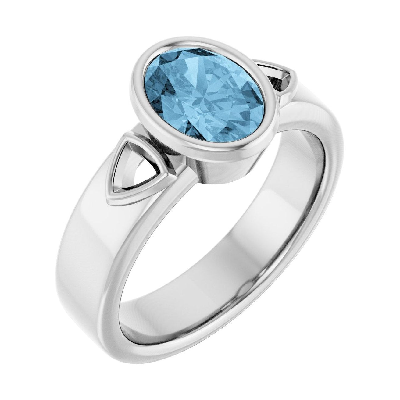 Oval Blue Topaz Bezel-Set Engagement Ring in 14K White Gold with 1.5 ct oval diamond
