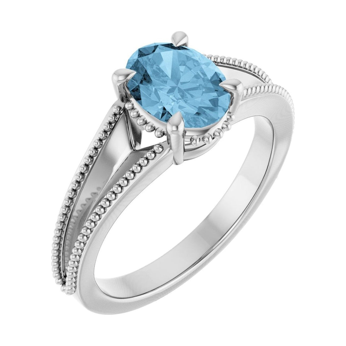 Oval Blue Topaz Claw-Prong Solitaire Engagement Ring in 14K White Gold with 1.5 ct oval diamond