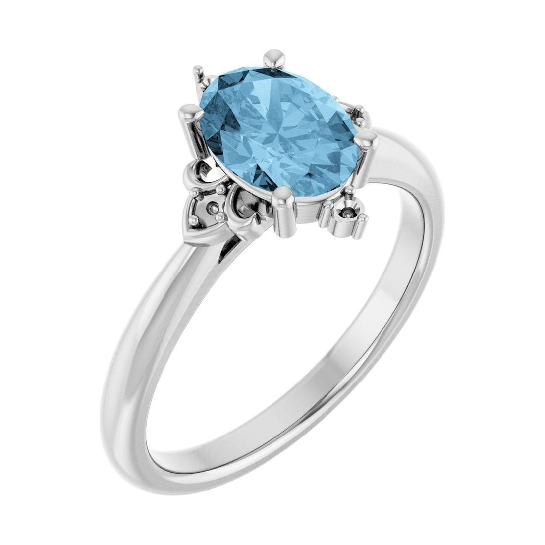 Oval Blue Topaz Pavé Engagement Ring in 14K White Gold with 1.5 ct oval diamond