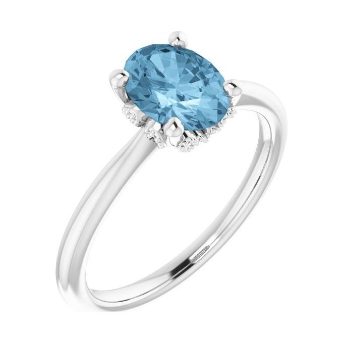 Oval Blue Topaz Pavé Engagement Ring in 14K White Gold with 1.5 ct oval diamond