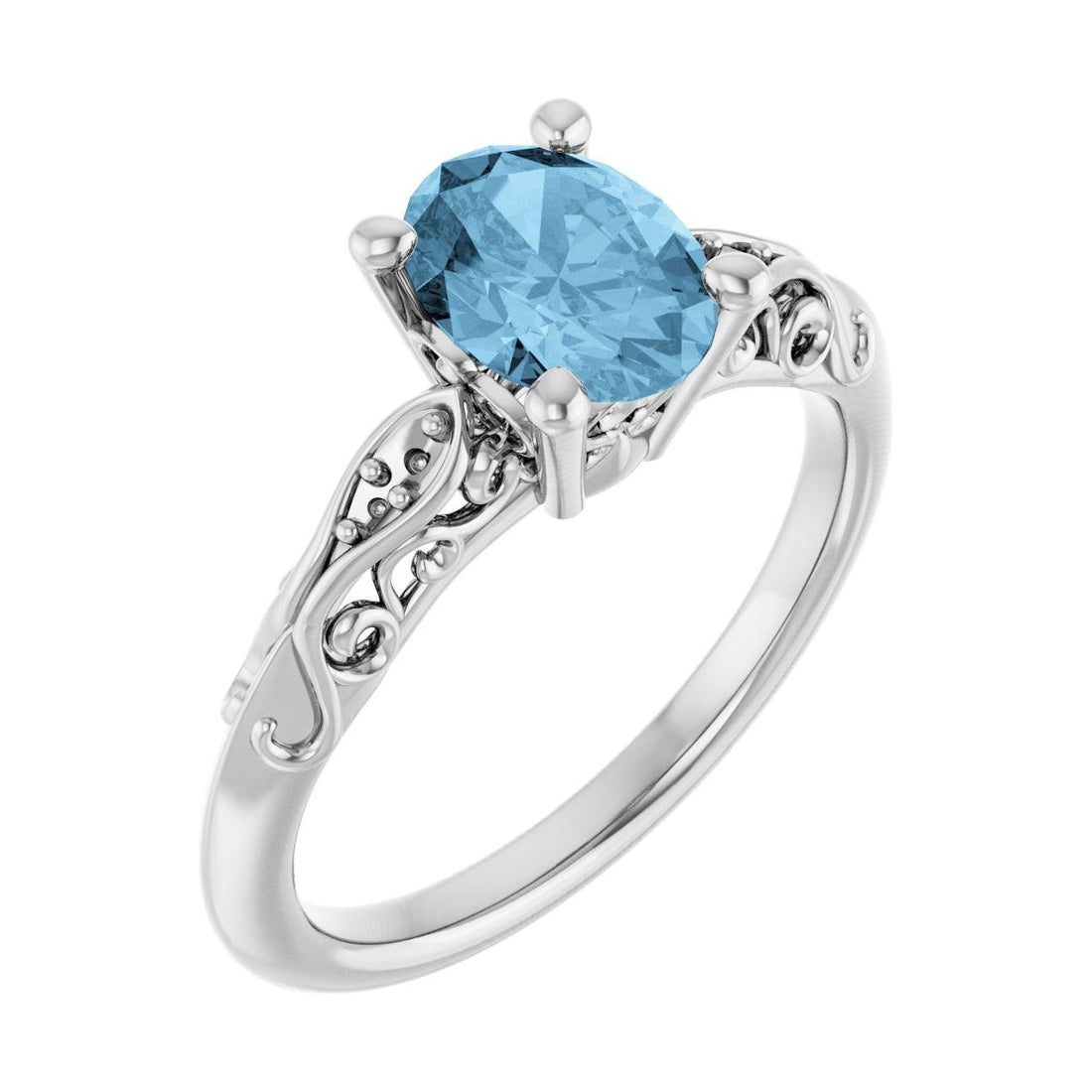 Oval Blue Topaz Pavé Engagement Ring in 14K White Gold with 1.5 ct oval diamond