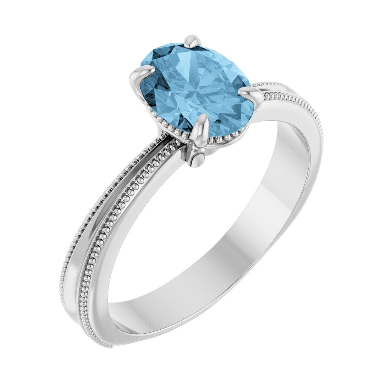 Oval Blue Topaz Solitaire Engagement Ring in 14K White Gold with 1.5 ct oval diamond