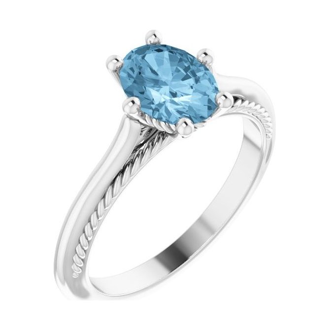 Oval Blue Topaz Solitaire Engagement Ring in 14K White Gold with 1.5 ct oval diamond