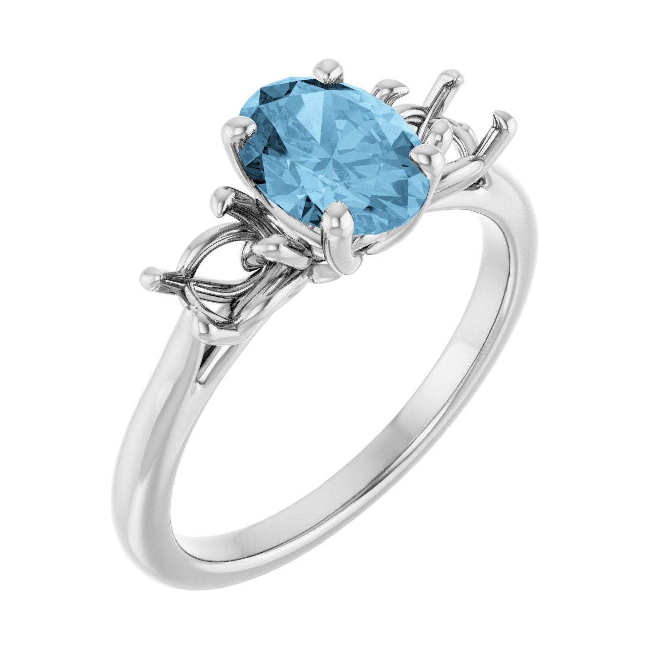 Oval Blue Topaz Three-Stone Engagement Ring in 14K White Gold with 1.5 ct oval diamond