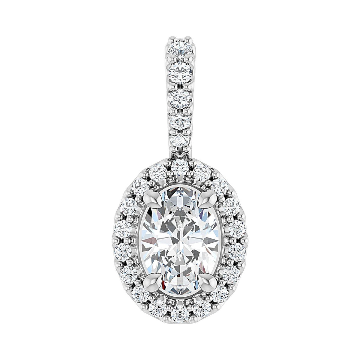 Oval Diamond Halo Moissanite Necklace in 14K White Gold