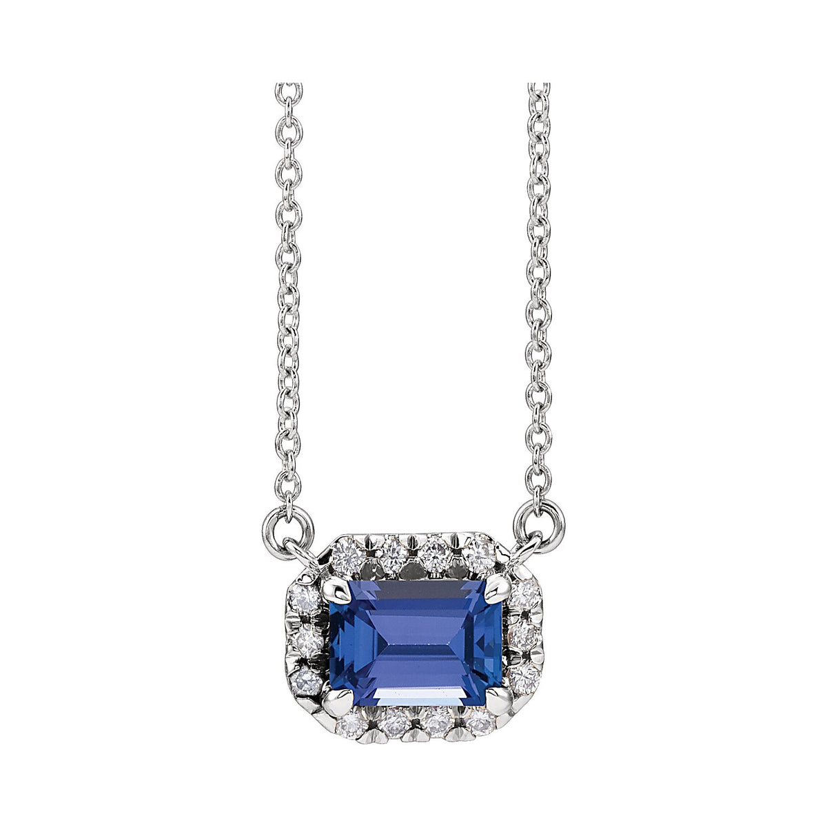 Oval Diamond Halo Tanzanite Necklace in 14K White Gold
