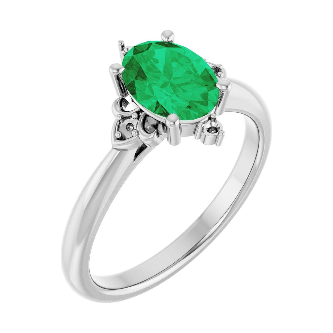 Oval Emerald Pavé Engagement Ring in 14K White Gold with 1.5 ct oval diamond