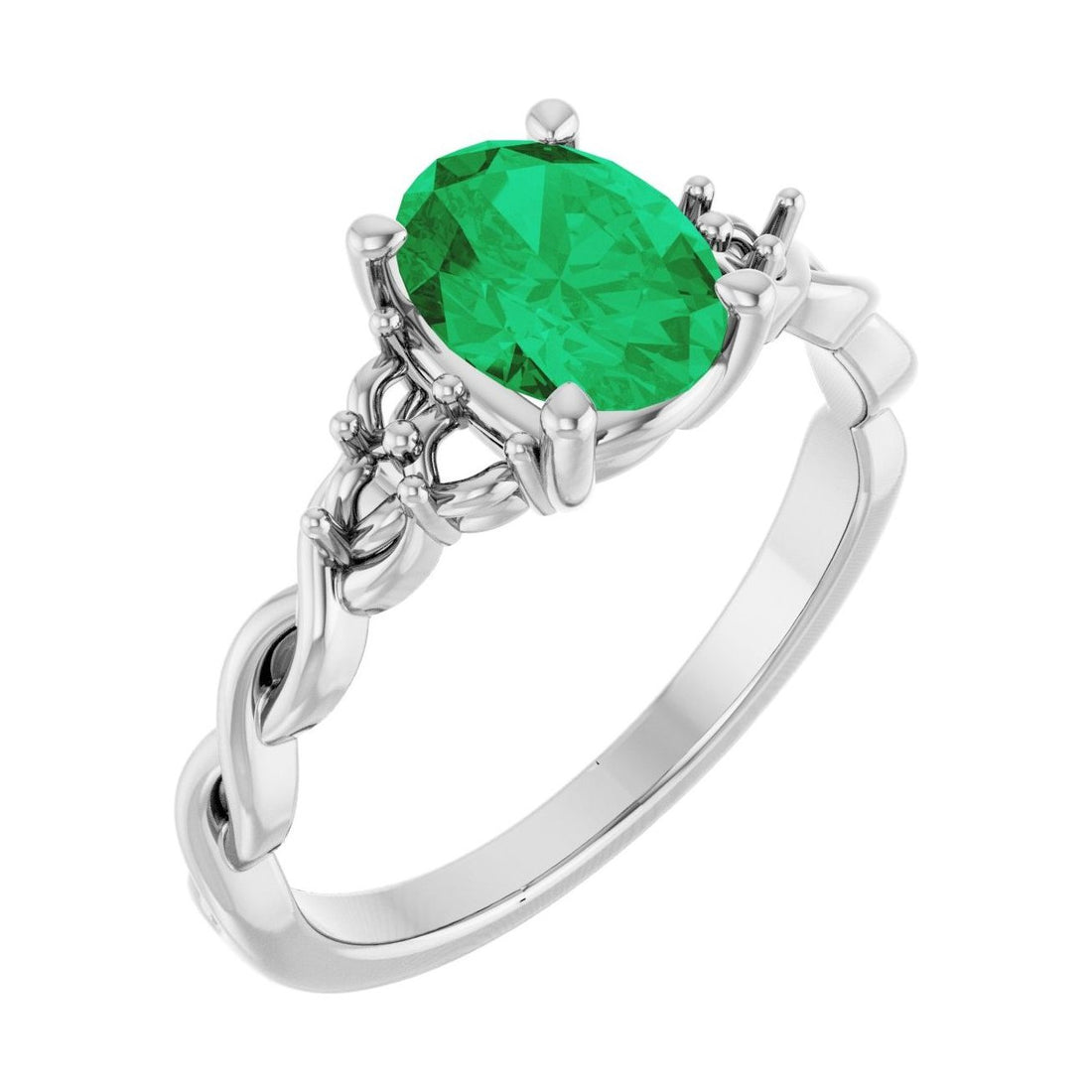 Oval Emerald Pavé Engagement Ring in 14K White Gold with 1.5 ct oval diamond