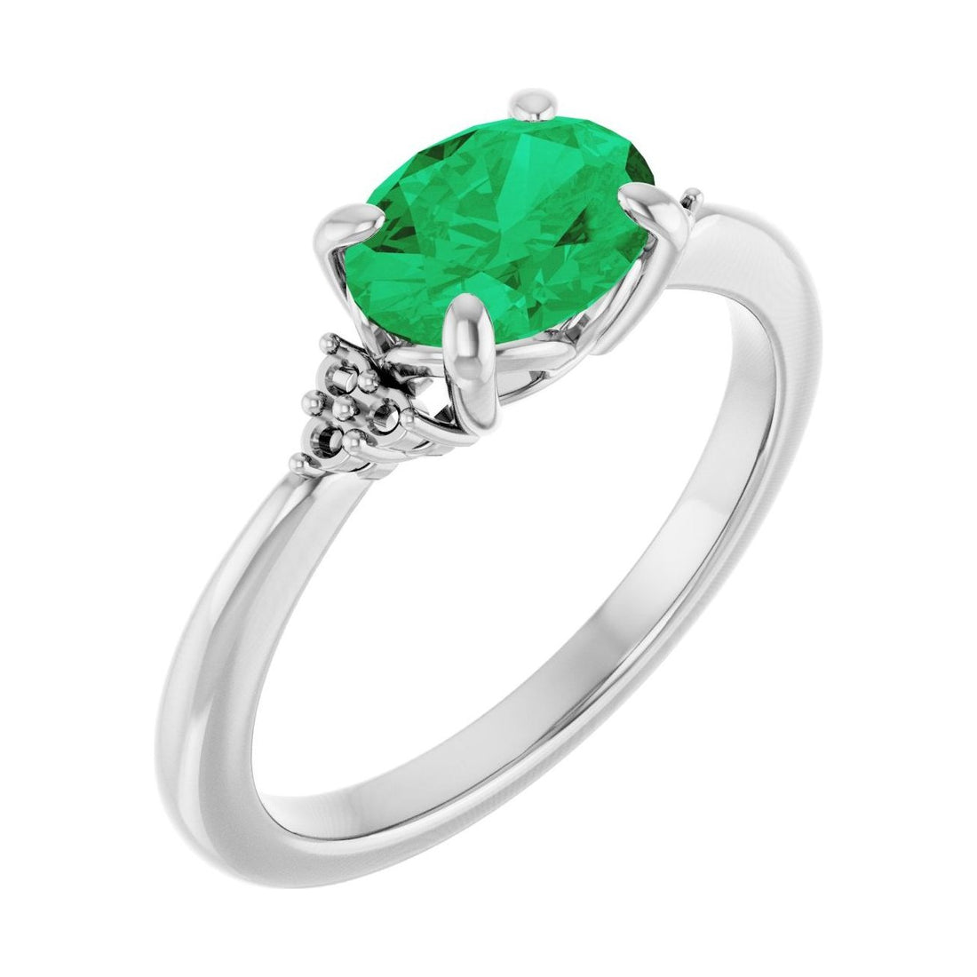 Oval Emerald Pavé Engagement Ring in 14K White Gold with 1.5 ct oval diamond
