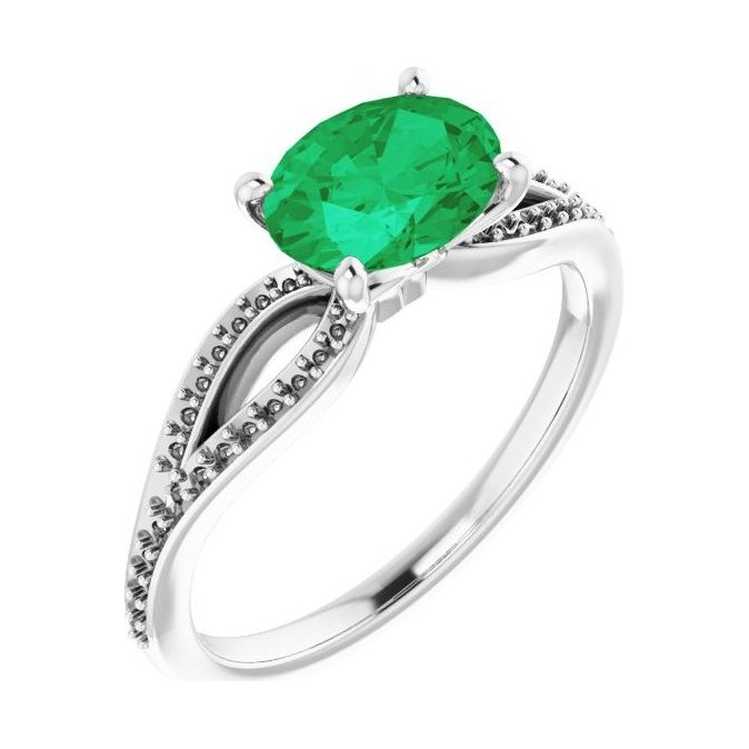 Oval Emerald Pavé Engagement Ring in 14K White Gold with 1.5 ct oval diamond