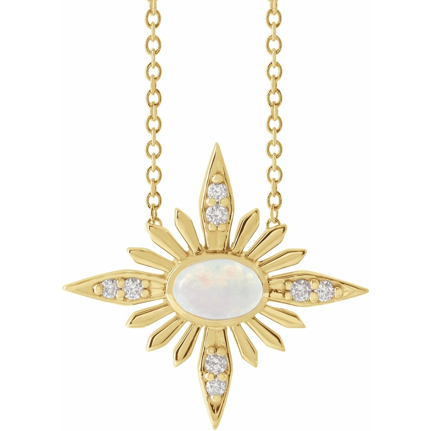 oval ethiopian opal & diamond necklace in 14k Yellow Gold