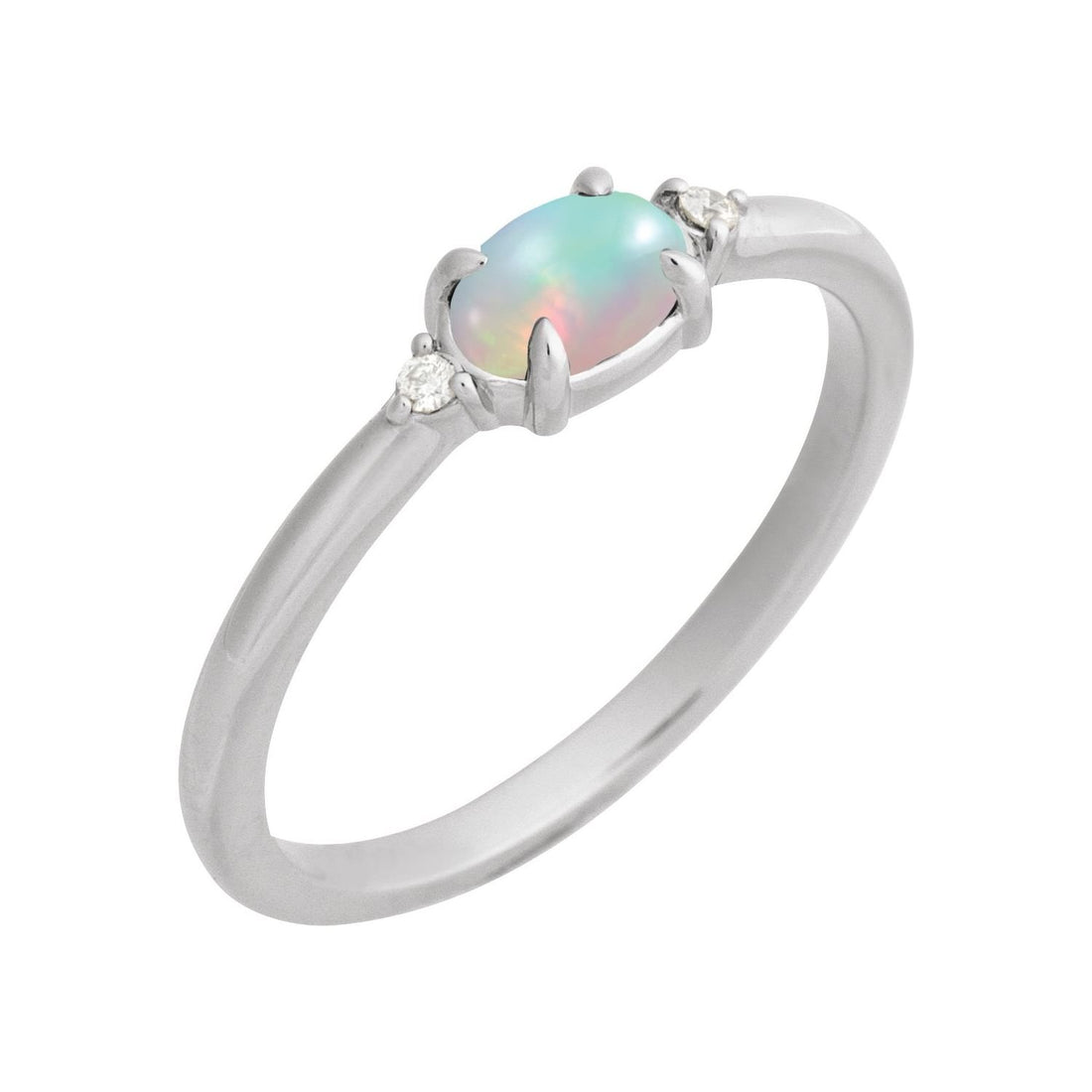 oval ethiopian opal ring in 14k White Gold