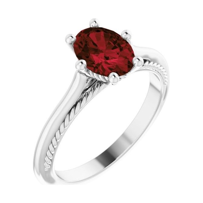 Oval Garnet Solitaire Engagement Ring in 14K White Gold with 1.5 ct oval diamond