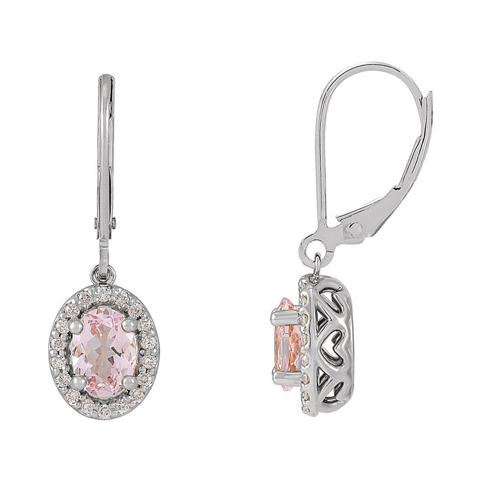 Oval Halo Drop Morganite Earrings in 14K White Gold