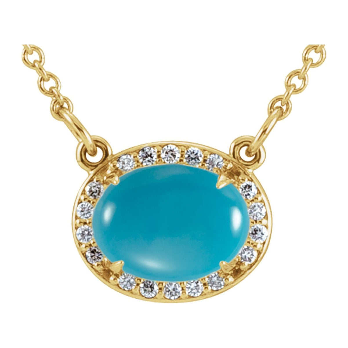 Oval Halo Turquoise Necklace in 14K Yellow Gold