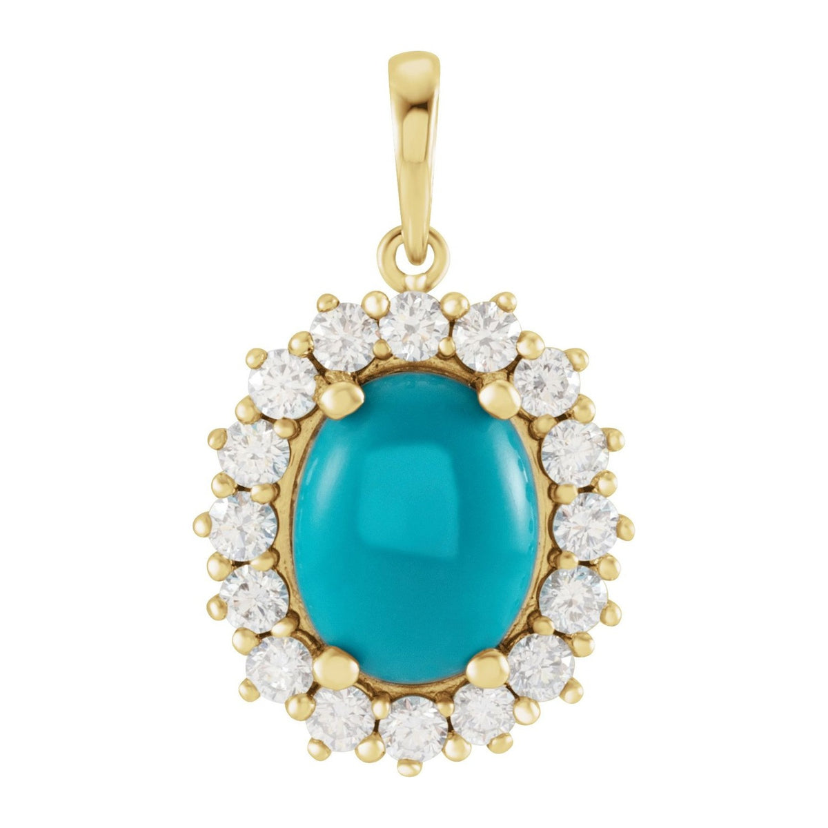 Oval Halo Turquoise Pendant with Diamonds in 14K Yellow Gold, 6x4 mm · 1/5 ctw