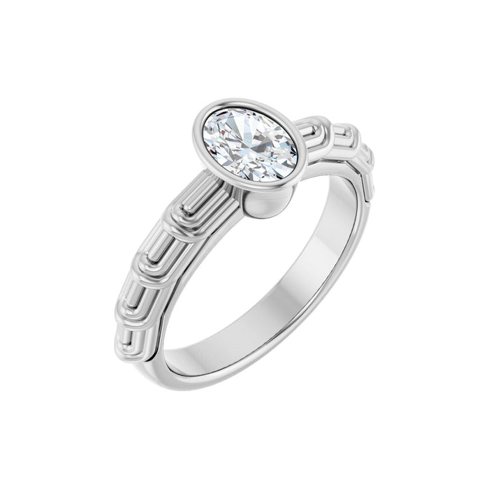 0.75 ct oval lab-grown diamond bezel-set solitaire engagement ring in 14K White Gold