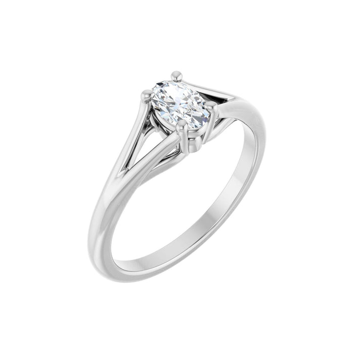 0.40 ct oval lab-grown diamond cathedral split-shank solitaire engagement ring in 14K White Gold