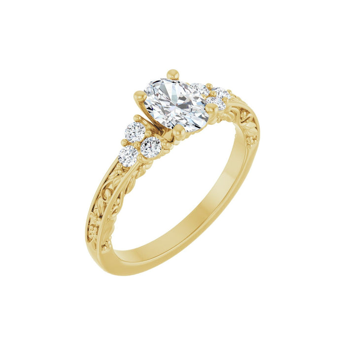 0.75 ct oval lab-grown diamond floral vintage-inspired engagement ring in 14K Yellow Gold