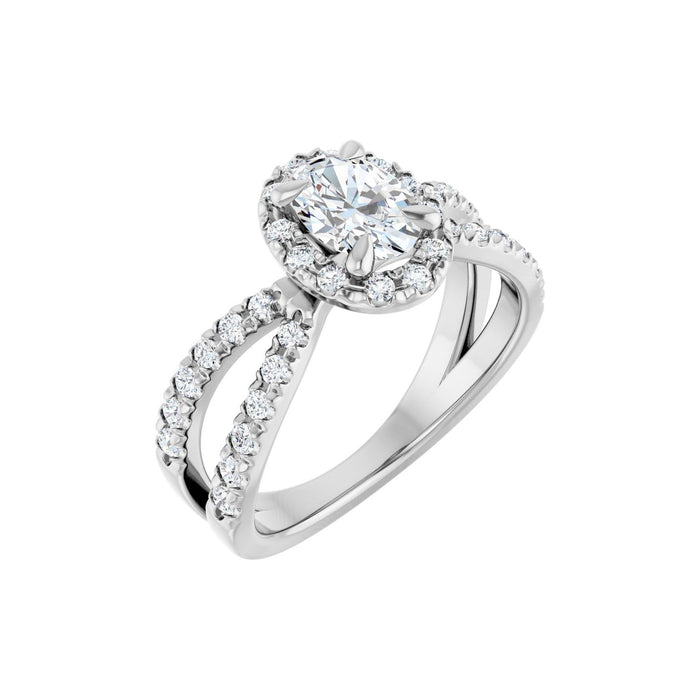 0.75 ct oval lab-grown diamond french-set halo engagement ring in 14K White Gold