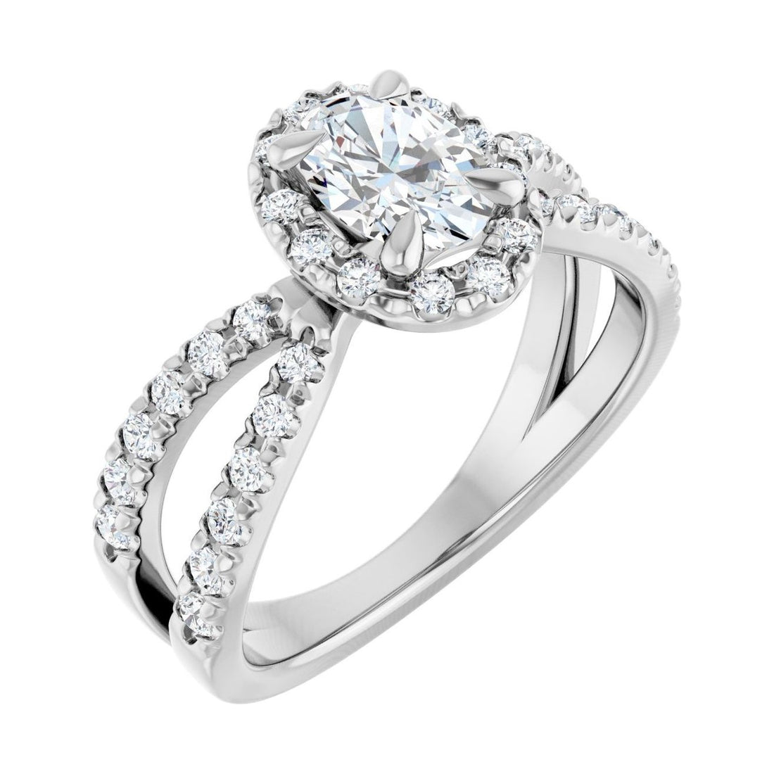 Oval Diamond Halo Cathedral Engagement Ring in 14K White Gold with 0.5 ct oval diamond