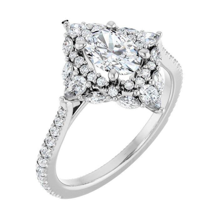 Oval Diamond Halo Engagement Ring in 14K White Gold with 1.0 ct oval diamond