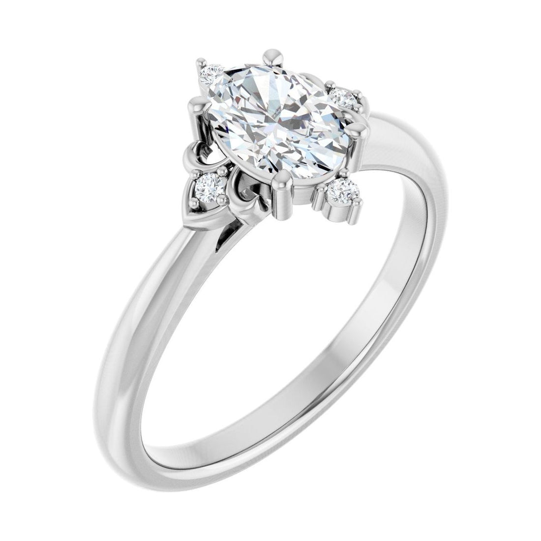 Oval Diamond Pavé Cathedral Engagement Ring in 14K White Gold with 0.5 ct oval diamond