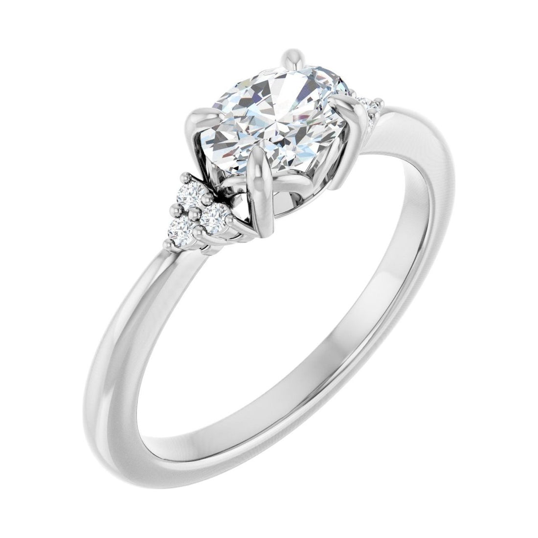Oval Diamond Pavé Petite Engagement Ring in 14K White Gold with 1.0 ct oval diamond