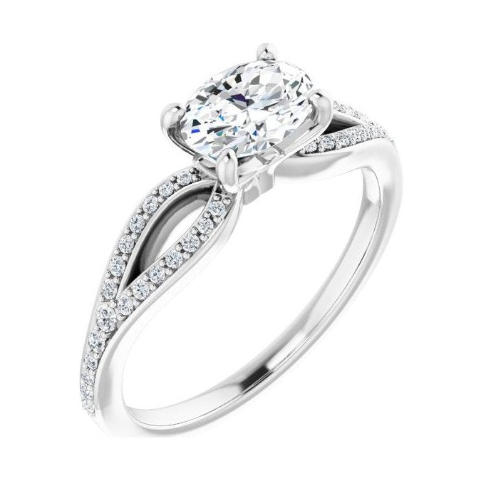 Oval Diamond Pavé Slim-Band Engagement Ring in 14K White Gold with 0.5 ct oval diamond