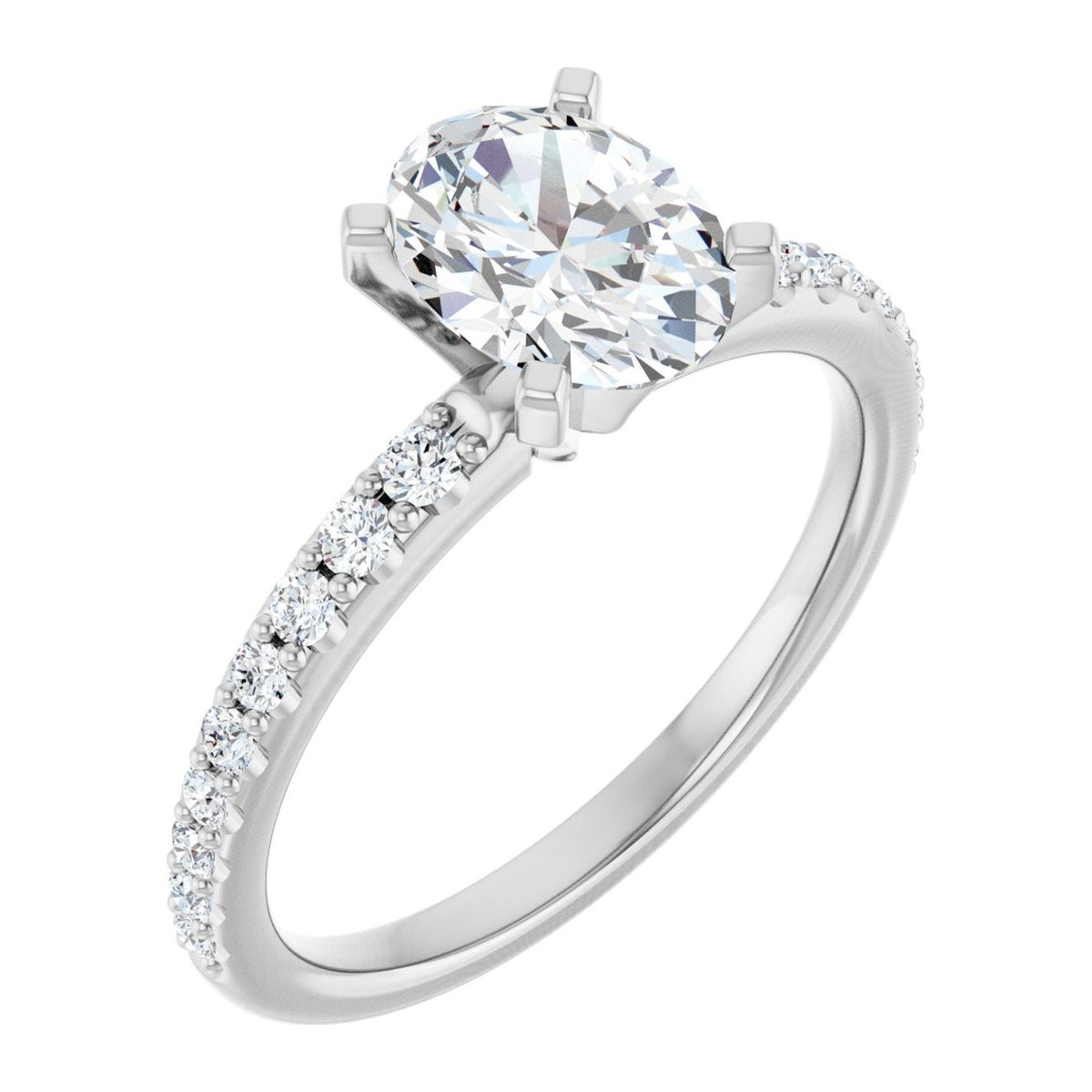Oval Lab-Grown Diamond Petite Pavé engagement ring in 14K White Gold, shown with a 1.10 ct center