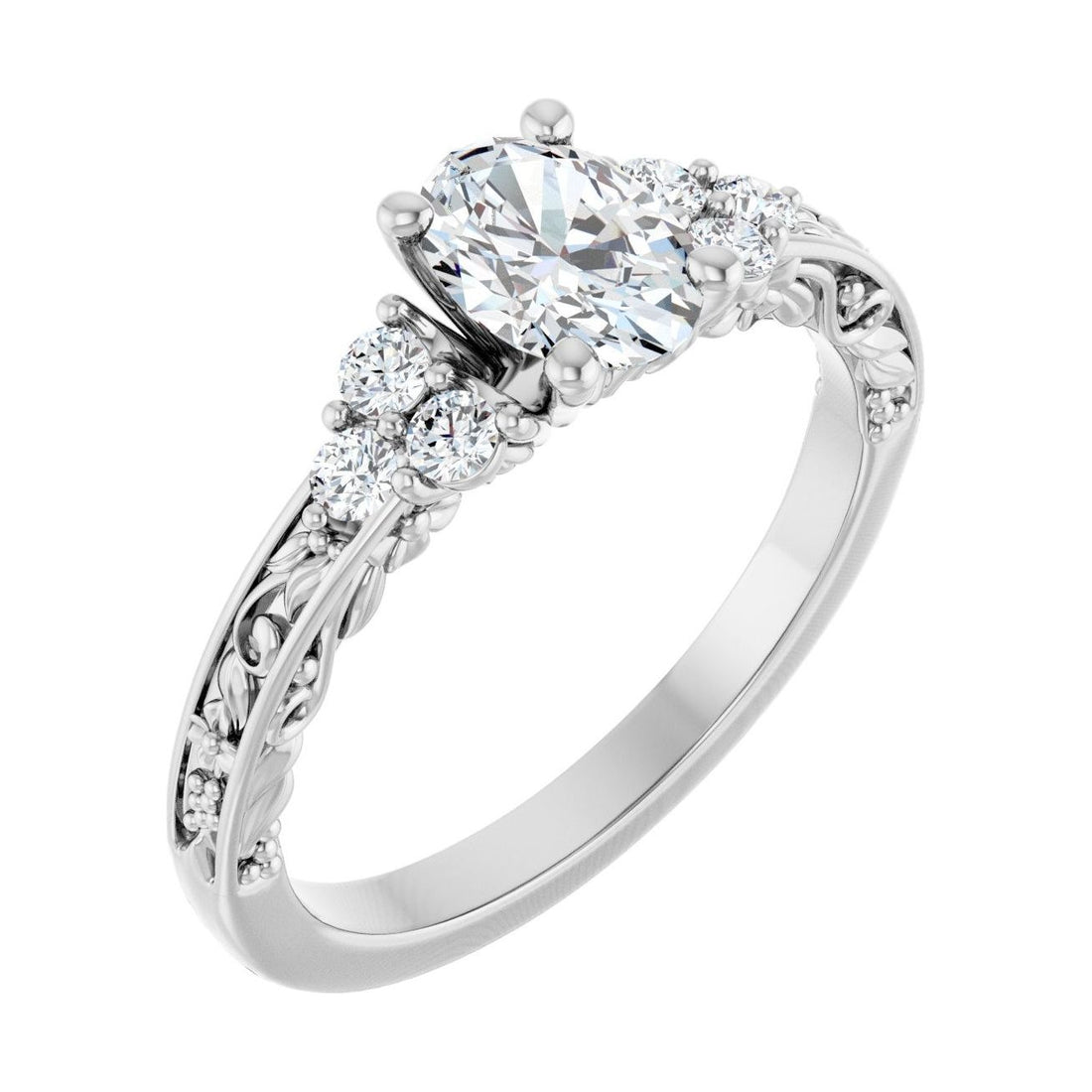 Oval Diamond Sculptural Pavé Engagement Ring in 14K White Gold with 1.0 ct oval diamond