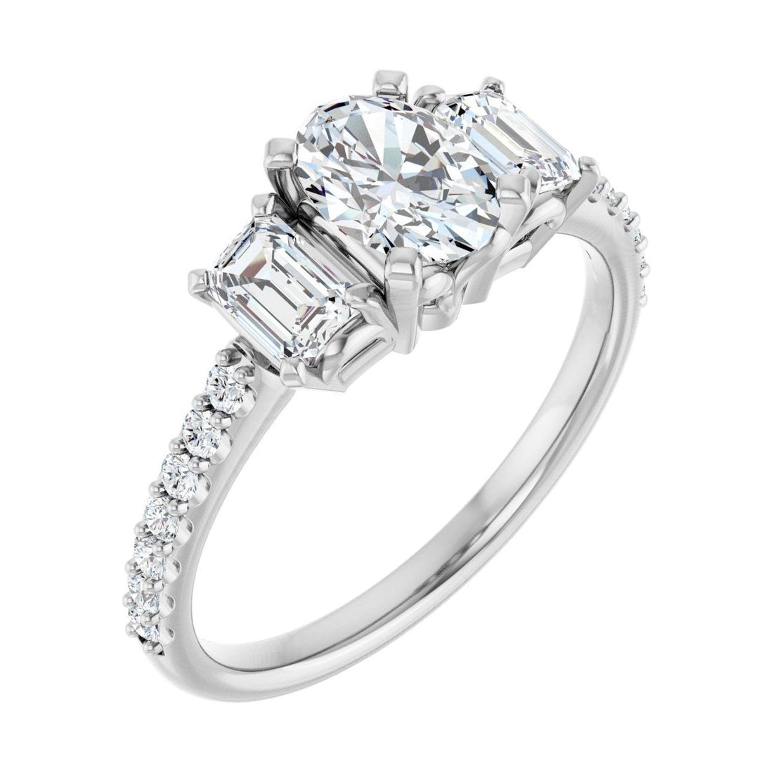 Oval Diamond Three-Stone Engagement Ring in 14K White Gold with 0.5 ct oval diamond