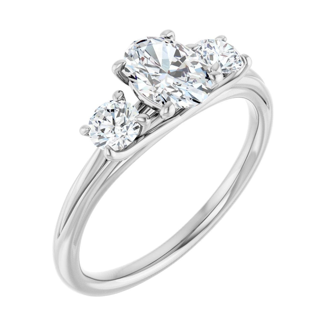 Oval Diamond Three-Stone Petite Engagement Ring in 14K White Gold with 0.5 ct oval diamond