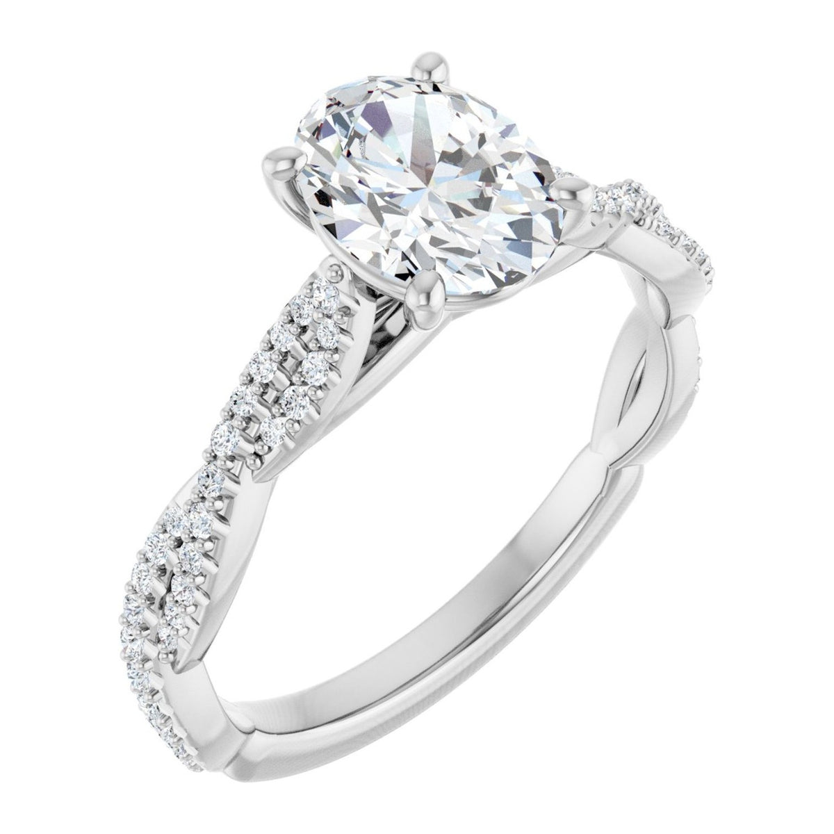 Oval Lab-Grown Diamond Twisted Pavé engagement ring in 14K White Gold, shown with a 1.10 ct center