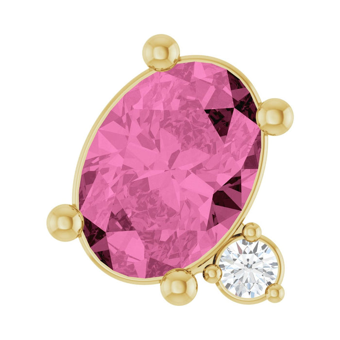 Oval Lab-Grown Pink Sapphire Pendant with Diamond Accent in 14K Yellow Gold