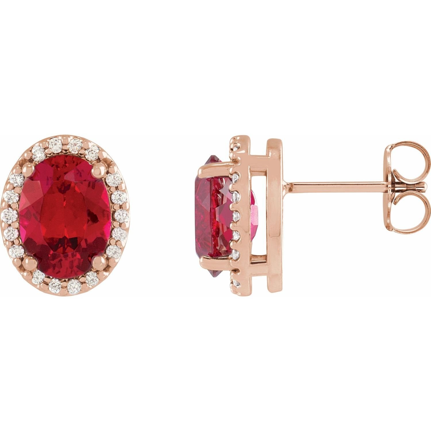 oval lab-grown ruby earrings in 14k Rose Gold