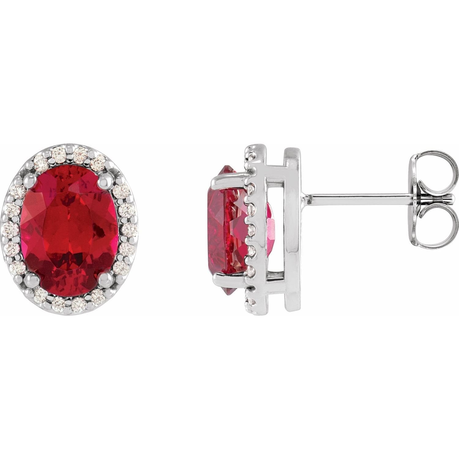 oval lab-grown ruby earrings in 14k White Gold