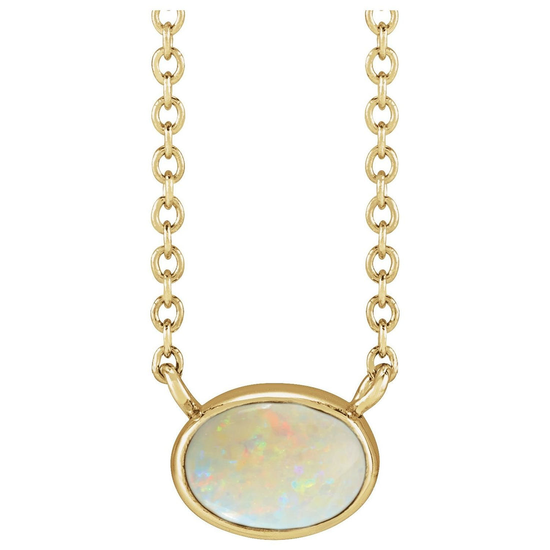 oval lab-grown white opal cabochon necklace in 14k Yellow Gold