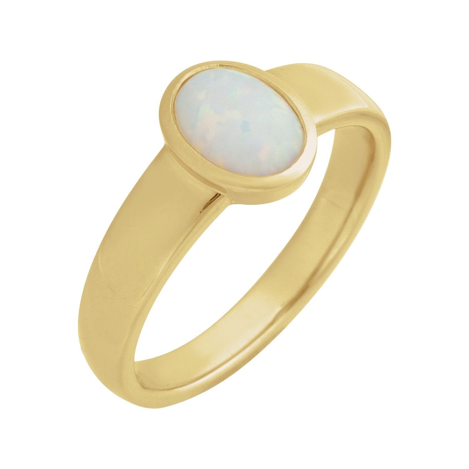oval lab-grown white opal ring in 14k Yellow Gold