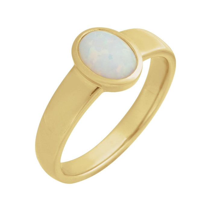 oval lab-grown white opal ring in 14k Yellow Gold