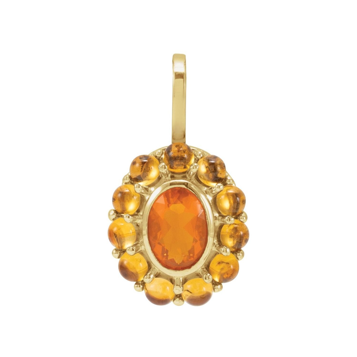 oval mexican fire opal halo necklace in 14k Yellow Gold