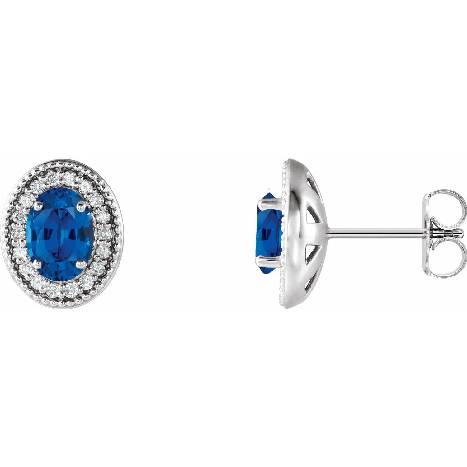 oval natural blue sapphire earrings in 14k White Gold