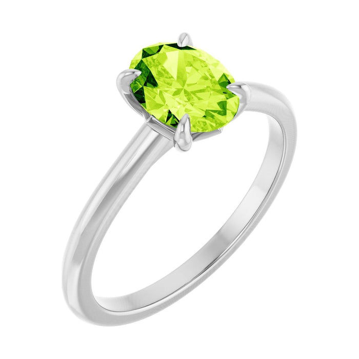 Oval Peridot Claw-Prong Solitaire Engagement Ring in 14K White Gold with 1.5 ct oval diamond