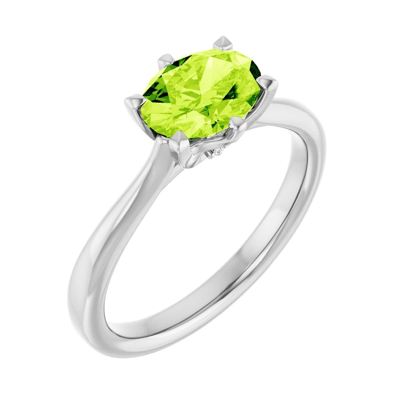 Oval Peridot Pavé Engagement Ring in 14K White Gold with 1.5 ct oval diamond