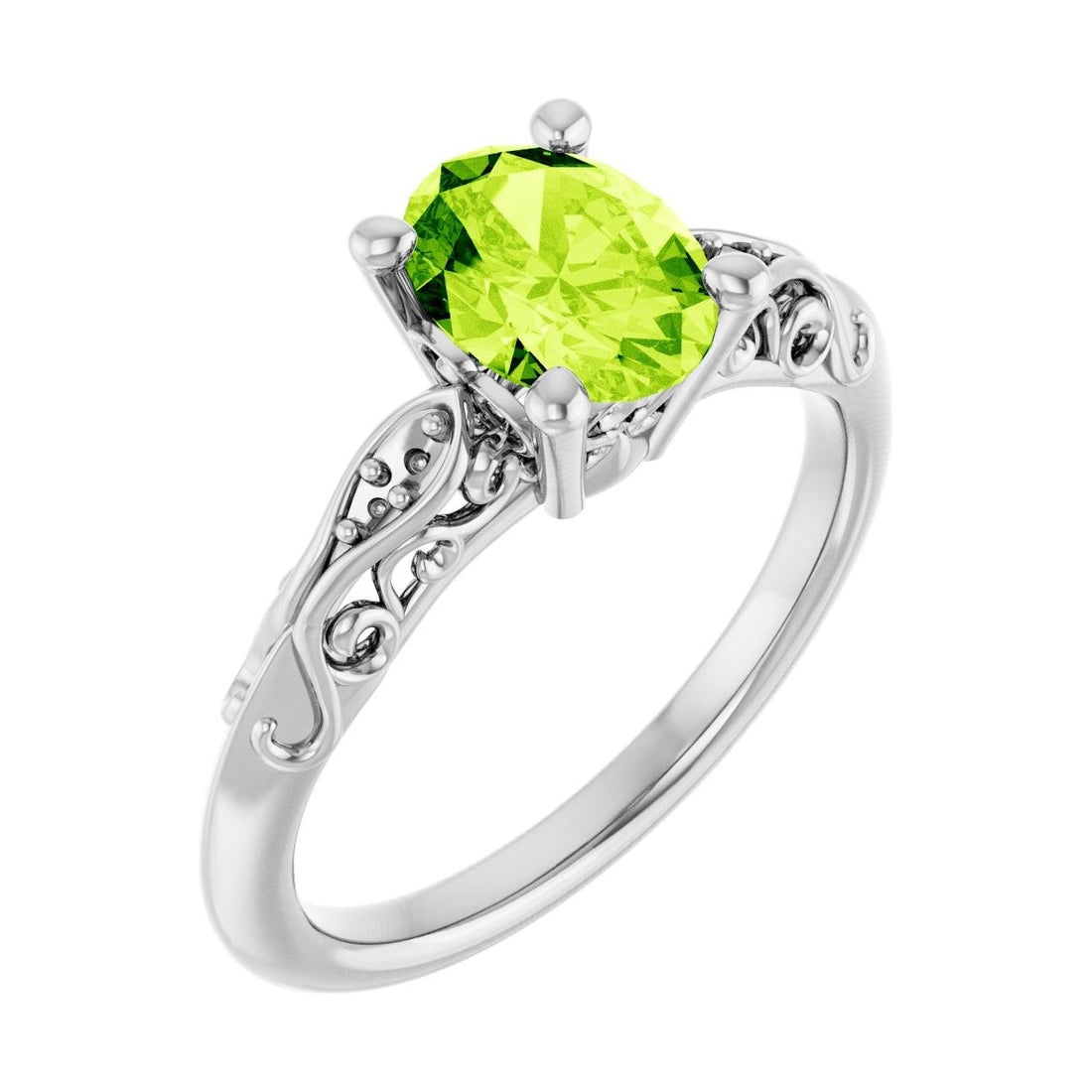 Oval Peridot Pavé Engagement Ring in 14K White Gold with 1.5 ct oval diamond