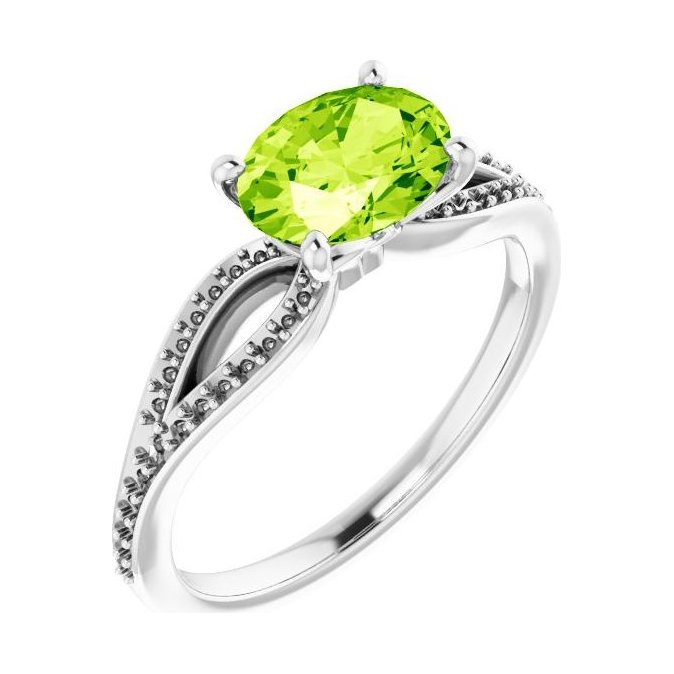 Oval Peridot Pavé Engagement Ring in 14K White Gold with 1.5 ct oval diamond