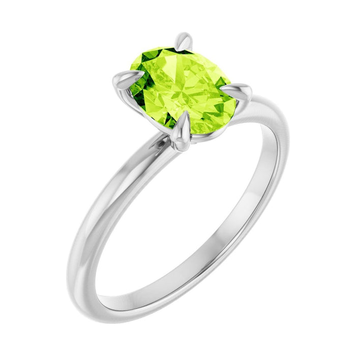 Oval Peridot Solitaire Engagement Ring in 14K White Gold with 1.5 ct oval diamond